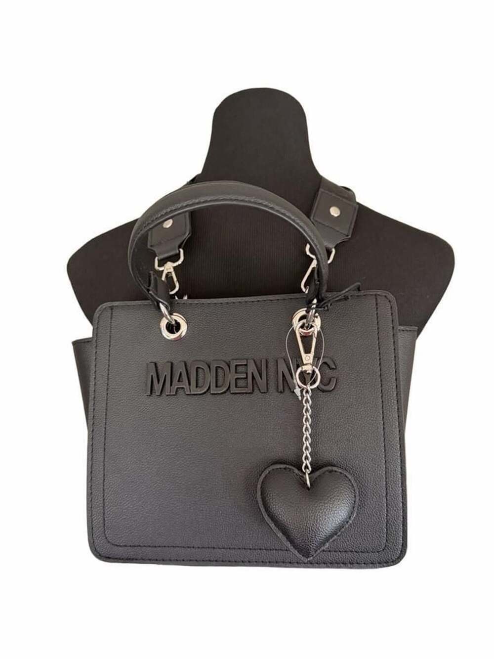 LUP 6 Madden NYC Black Satchel Handbag With Heart Charm